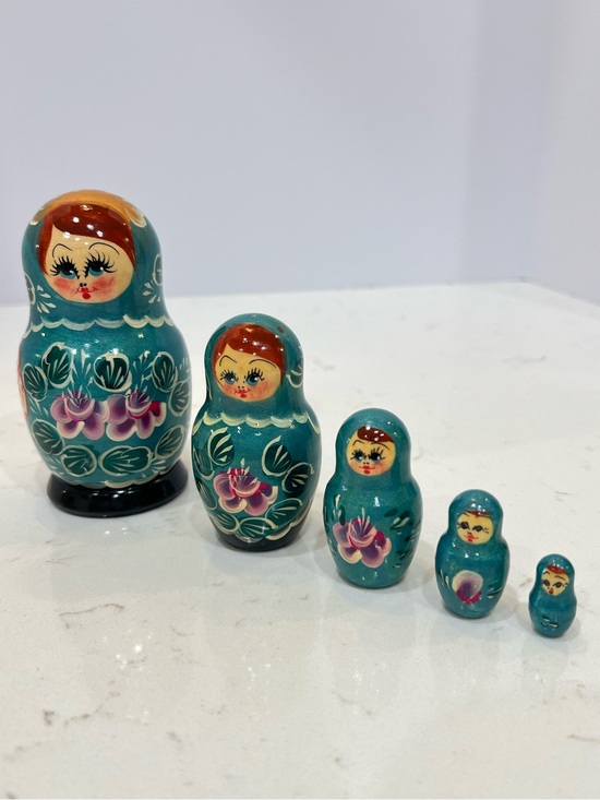 Handmade Other - Russian Nesting Dolls Matryoshka Set Hand Painted Blue Floral 5 Dolls